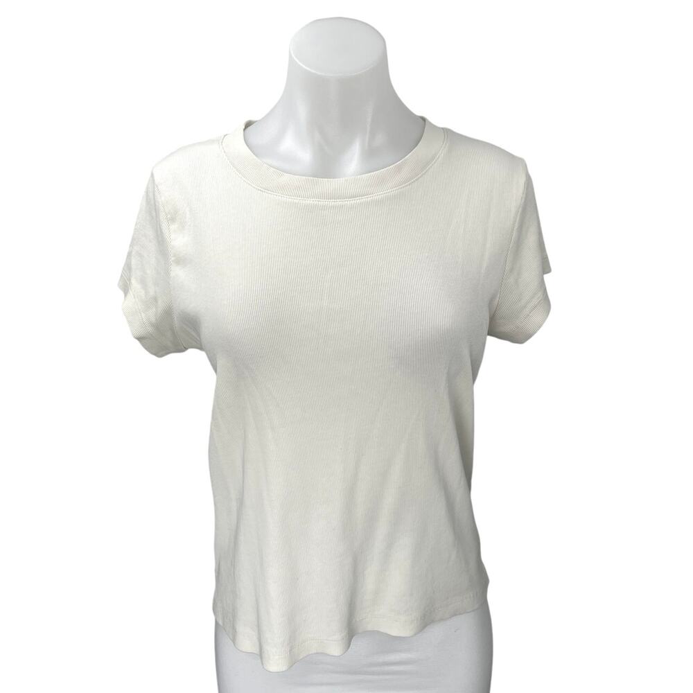 Madewell Women's White Rib Knit Short Sleeve Crew Neck Tee T-Shirt Top Size XL